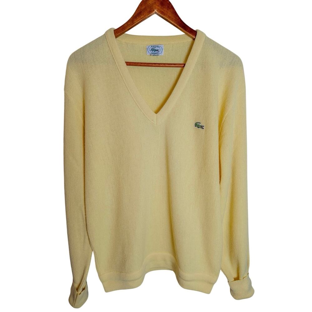 Vintage Izod Lacoste Yellow V Neck Sweater USA Large - Picture 2 of 6